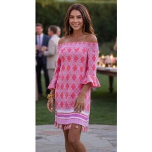 Cabana Life Coral Print Off Shoulder Dress